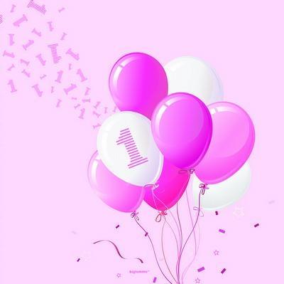TOVAGLIOLI 33X33 1 COMPLEANNO PALLONCINI ROSA 20PZ