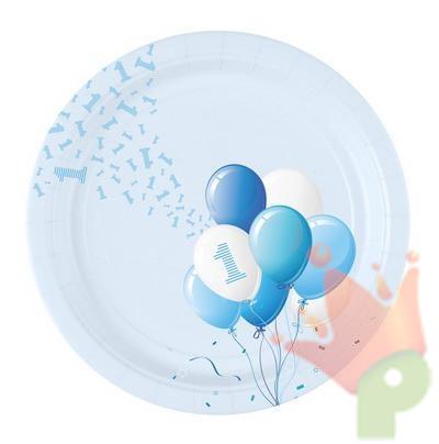 PIATTI 23CM 1 COMPLEANNO PALLONCINI AZZURRO 8PZ