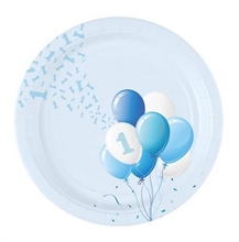PIATTI 23CM 1 COMPLEANNO PALLONCINI AZZURRO 8PZ