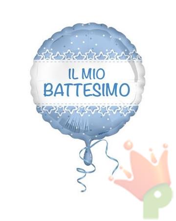 PALLONCINO MYLAR 18INCH 45CM BATTESIMO AZZURRO