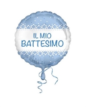 PALLONCINO MYLAR 18INCH 45CM BATTESIMO AZZURRO