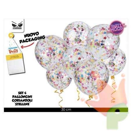 PALLONCINI TRASPARENTI CON CORIANDOLI 4PZ