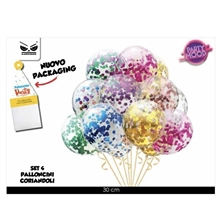 PALLONCINI TRASPARENTI CON CORIANDOLI 4PZ