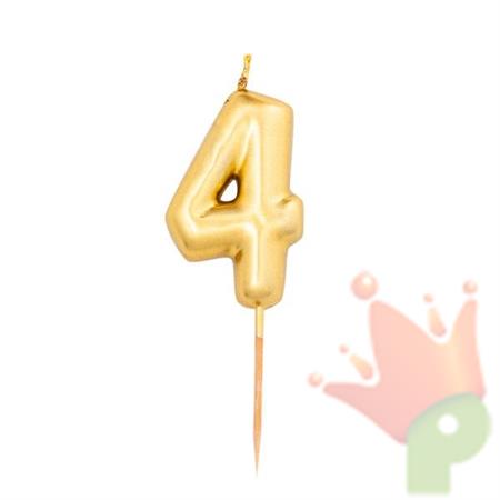 CANDELINA NUMERO 4 ORO METAL 8CM CON PICK