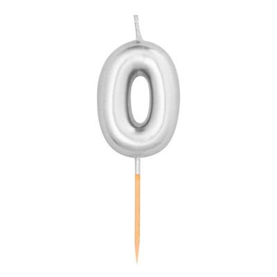 CANDELINA NUMERO 0 ARGENTO METAL 8CM CON PICK