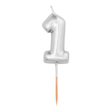 CANDELINA NUMERO 1 ARGENTO METAL 8CM CON PICK