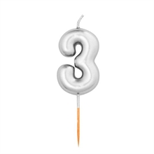 CANDELINA NUMERO 3 ARGENTO METAL 8CM CON PICK