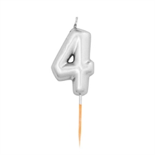 CANDELINA NUMERO 4 ARGENTO METAL 8CM CON PICK