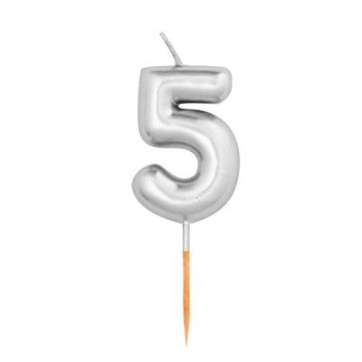 CANDELINA NUMERO 5 ARGENTO METAL 8CM CON PICK