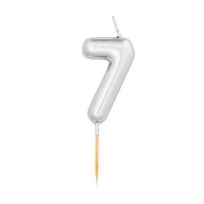 CANDELINA NUMERO 7 ARGENTO METAL 8CM CON PICK
