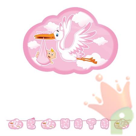 KIT SCRITTA MAXI CICOGNA NUVOLA ROSA 6MT