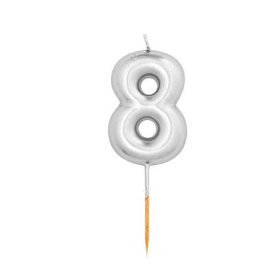 CANDELINA NUMERO 8 ARGENTO METAL 8CM CON PICK