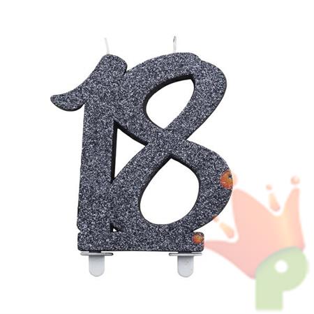 CANDELINA NUMERO 18 NERA GLITTER 12CM