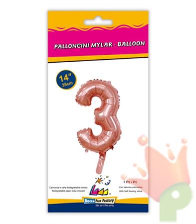 PALLONCINO MYLAR 14INCH NUMERO 3 ROSA GOLD