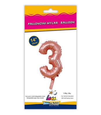 PALLONCINO MYLAR 14INCH NUMERO 3 ROSA GOLD