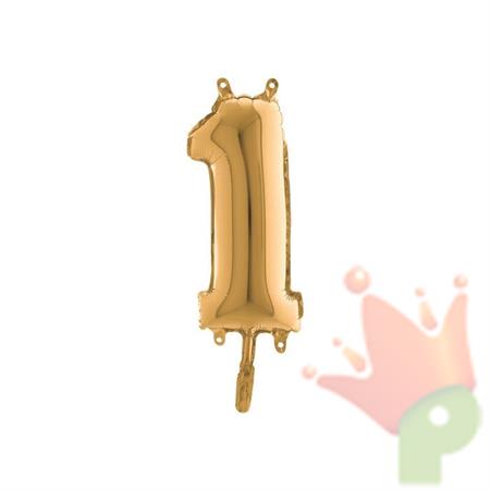 PALLONCINI MYLAR 7INCH 18CM NUMERO 1 ORO 10PZ