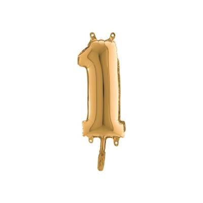 PALLONCINI MYLAR 7INCH 18CM NUMERO 1 ORO 10PZ