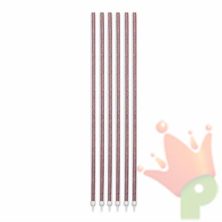 CANDELINE FILI LUMINOSI 16CM + SUPPORTO ROSA GOLD GLITTER 16PZ