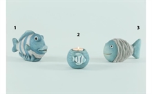 PORTA TEALIGHT TERRACOTTA AZZURRO CON PESCE 8,5X7,5CM N.2