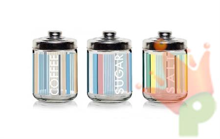 SET 3 BARATTOLI IN VETRO 800CC DEC. TEXTILE