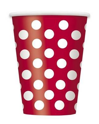 BICCHIERI 355ML ROSSO POIS BIANCHI 8PZ