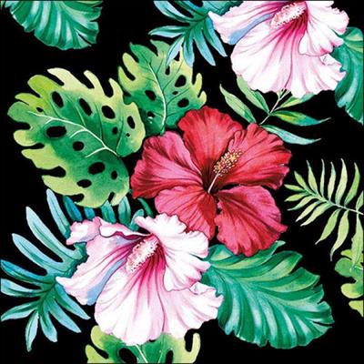 TOVAGLIOLI 33X33 HIBISCUS FLORAL BLACK 20PZ
