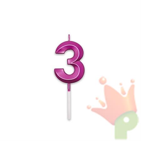 CANDELINA NUMERO 3 PRESTIGE FUCSIA METAL 9CM