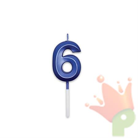 CANDELINA NUMERO 6 PRESTIGE BLU METAL 9CM