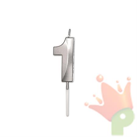 CANDELINA NUMERO 1 PRESTIGE ARGENTO METAL 9CM