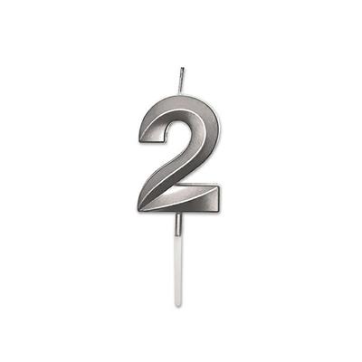 CANDELINA NUMERO 2 PRESTIGE ARGENTO METAL 9CM
