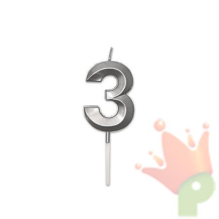CANDELINA NUMERO 3 PRESTIGE ARGENTO METAL 9CM