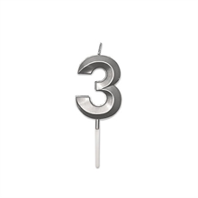 CANDELINA NUMERO 3 PRESTIGE ARGENTO METAL 9CM