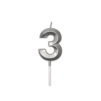 CANDELINA NUMERO 3 PRESTIGE ARGENTO METAL 9CM