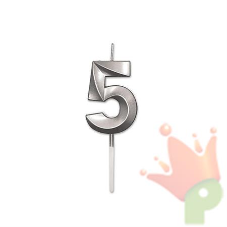 CANDELINA NUMERO 5 PRESTIGE ARGENTO METAL 9CM
