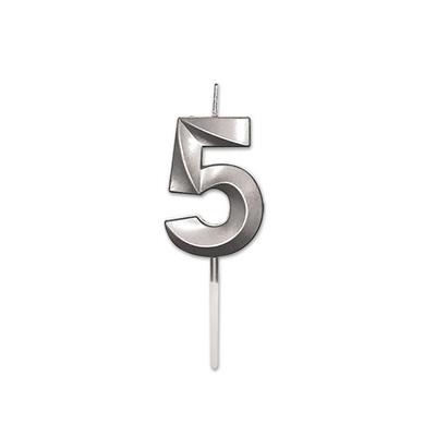 CANDELINA NUMERO 5 PRESTIGE ARGENTO METAL 9CM