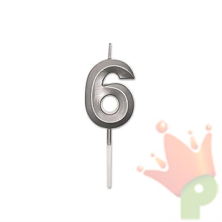 CANDELINA NUMERO 6 PRESTIGE ARGENTO METAL 9CM