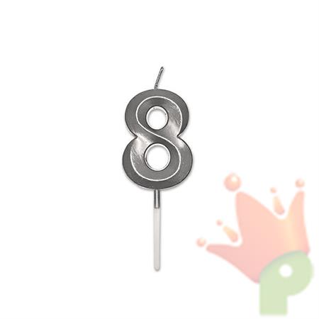 CANDELINA NUMERO 8 PRESTIGE ARGENTO METAL 9CM