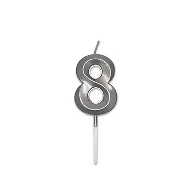 CANDELINA NUMERO 8 PRESTIGE ARGENTO METAL 9CM
