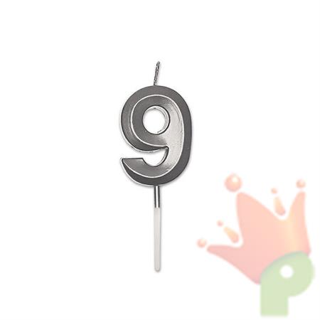 CANDELINA NUMERO 9 PRESTIGE ARGENTO METAL 9CM