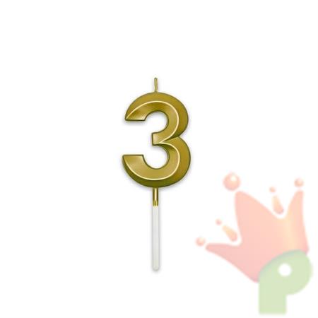 CANDELINA NUMERO 3 PRESTIGE ORO METAL 9CM