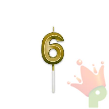 CANDELINA NUMERO 6 PRESTIGE ORO METAL 9CM