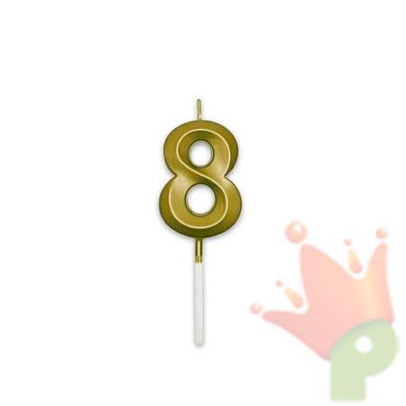 CANDELINA NUMERO 8 PRESTIGE ORO METAL 9CM