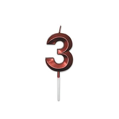 CANDELINA NUMERO 3 PRESTIGE ROSSO METAL 9CM