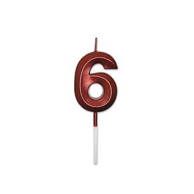 CANDELINA NUMERO 6 PRESTIGE ROSSO METAL 9CM