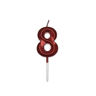 CANDELINA NUMERO 8 PRESTIGE ROSSO METAL 9CM