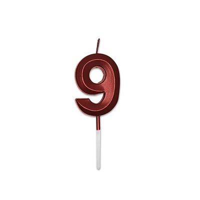 CANDELINA NUMERO 9 PRESTIGE ROSSO METAL 9CM