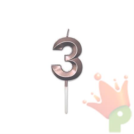 CANDELINA NUMERO 3 PRESTIGE ROSE GOLD METAL 9CM