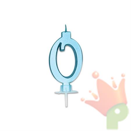 CANDELINA NUMERO 0 CELESTE METAL 7CM
