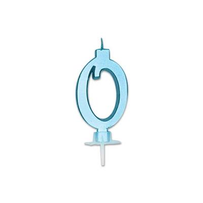 CANDELINA NUMERO 0 CELESTE METAL 7CM