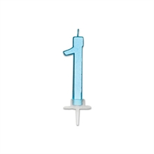 CANDELINA NUMERO 1 CELESTE METAL 7CM